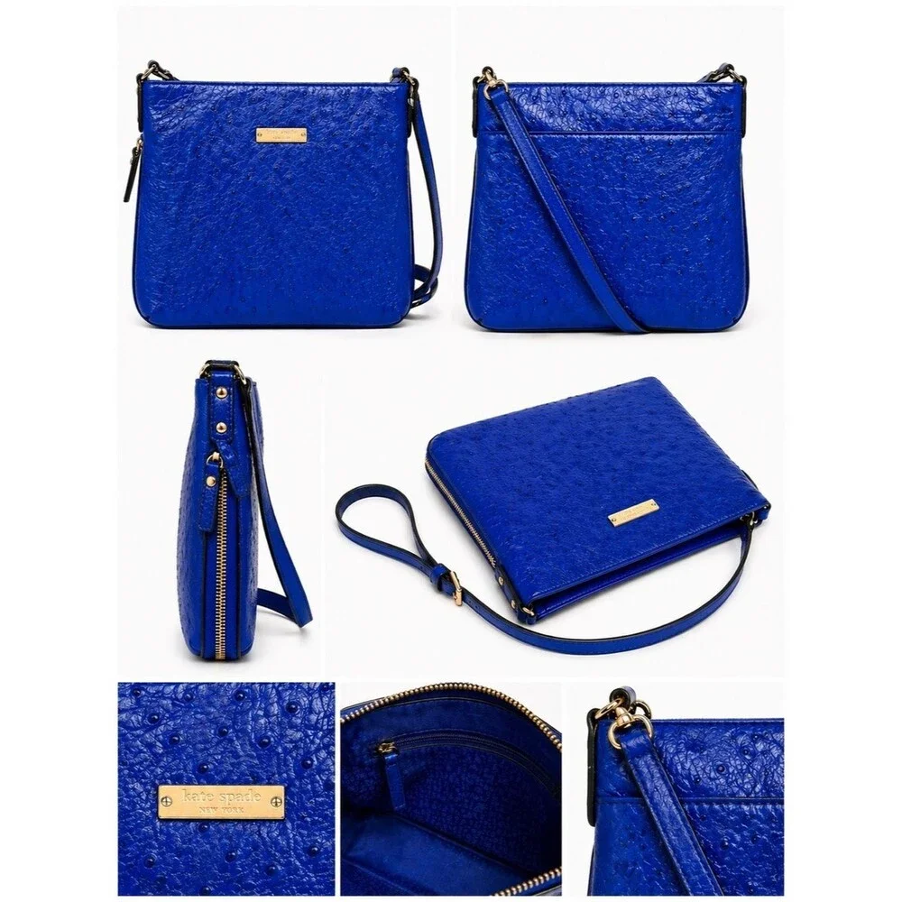 Kate Spade New York Blue Crossbody Bag | Textured Leather | Gold Hardware
